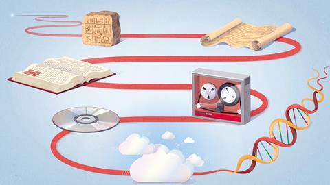 Cuneiform tablets, papyrus scrolls, medieval books, magnetic tape, compact disc, cloud storage, finally DNA