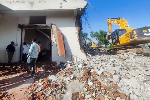 Remains of a fireworks factory in Deesa, Gujarat, following an explosion
