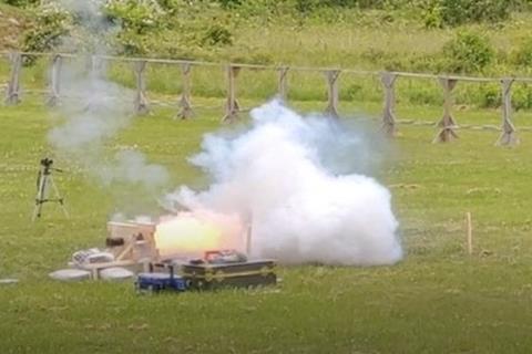 An image showing a test of a medieval gunpowder recipe