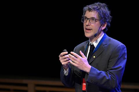 David Baker giving a talk
